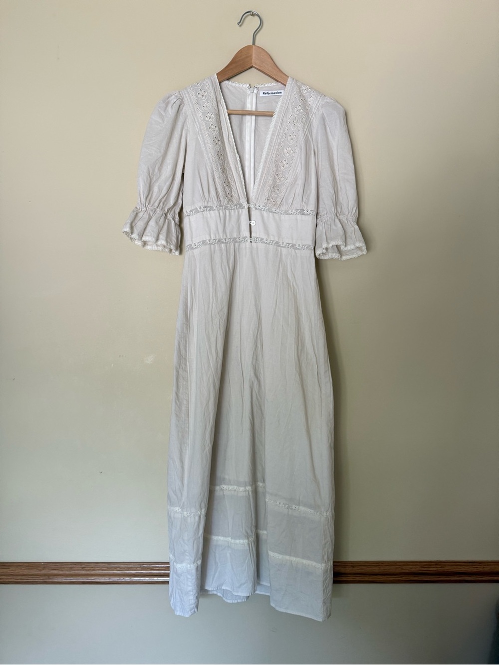 REFORMATION Fran Dress Cream Midi cotton Dress 4 - Picture 3 of 12